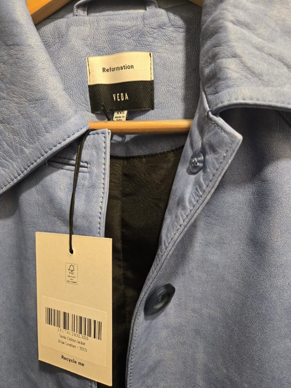 Reformation/Veda Blue Leather jacket XXS - Picture 3 of 4
